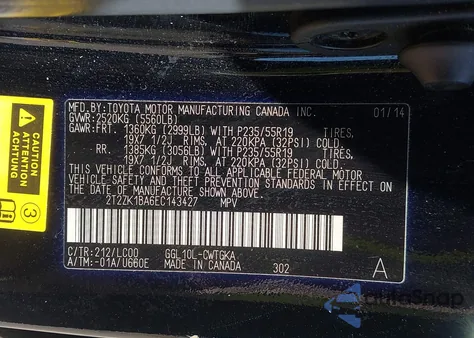 2014 Lexus Rx 350 from USA, damaged, VIN 2T2ZK1BA6EC143427